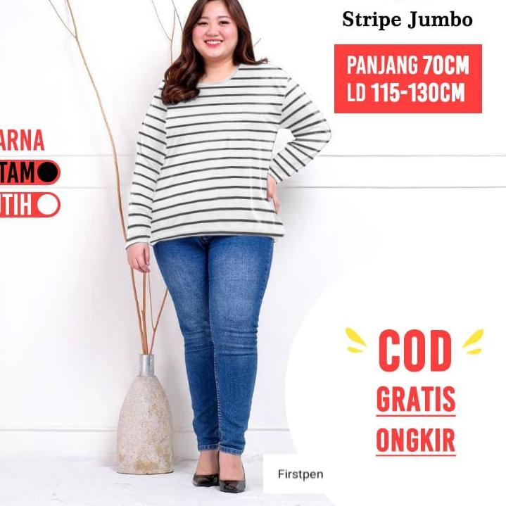 Kaos Manset Polos Hitam Putih Lengan Panjang Wanita Jumbo Bigsize LD Sampai 130