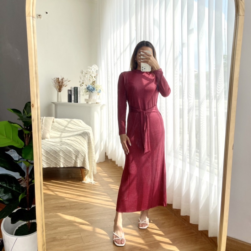 AliakMode - Daisy Maxi Dress Tangan Panjang Glitter Wanita | Manset Gamis Pesta Panjang Syari