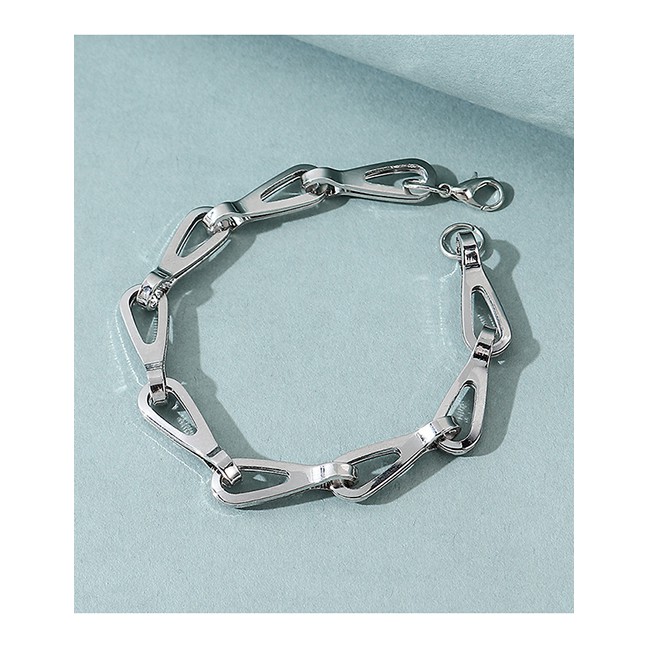 LRC  Gelang Fashion Silver Keychain Alloy Hollow Mens Bracelet Y64702