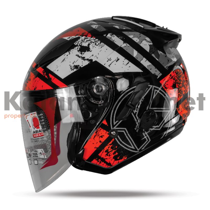Helm Kyt Galaxy slide #5 Red fluo dobel visor half face original