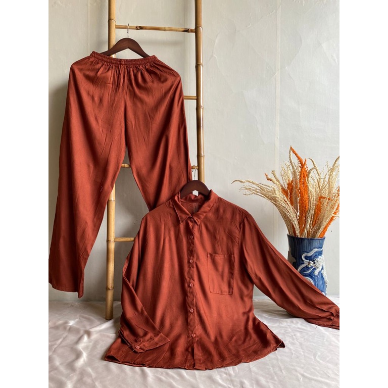 (PROMO) SETCEL POLOS KATUN RAYON PREMIUM Baju Tidur Wanita Pajamas Piyama Lengan Panjang Busui