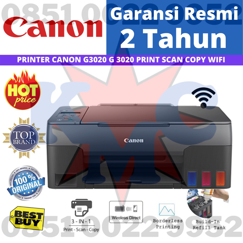 PRINTER INKJET CANON G3020 G 3020 A4 INK TANK PRINT SCAN COPY WIRELESS