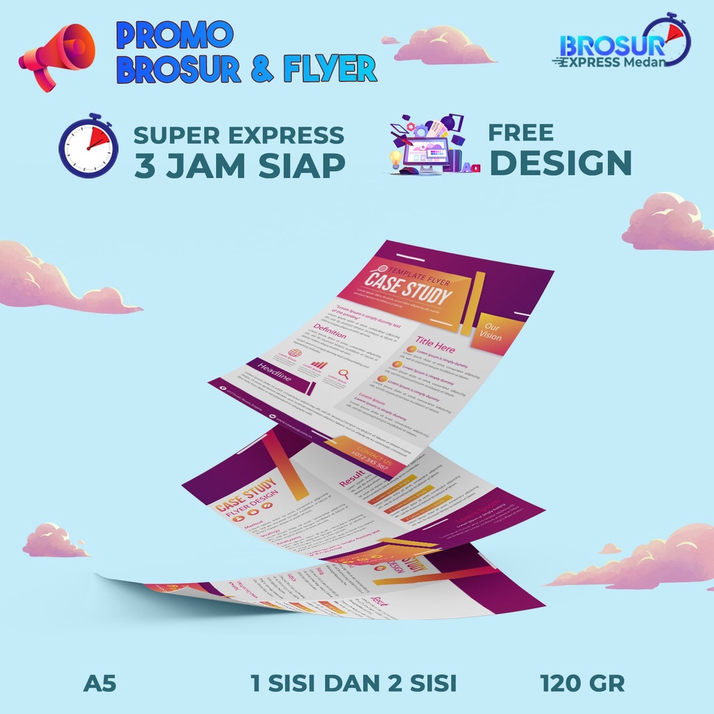 Jual Cetak Brosur/flyer A5 120gr SUPER EXPRESS Siap 3 Jam ( 1 Sisi / 2 ...