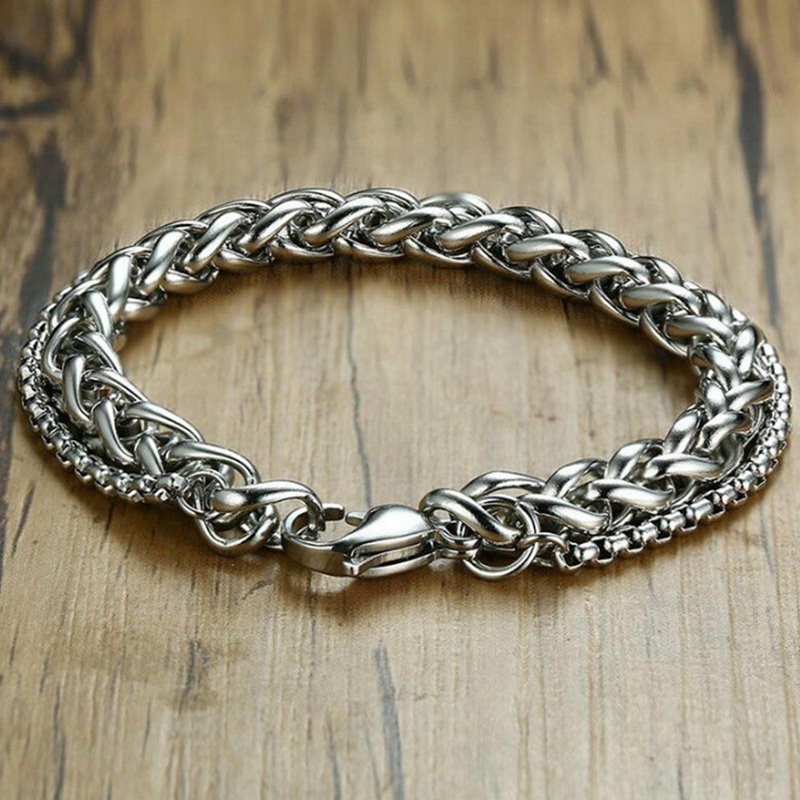 Fancyqube Gelang Rantai Ganda Bahan Stainless Steel Untuk Pria