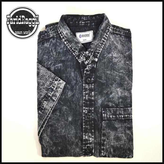 kemeja jeans pria denim hitam / baju kemeja cowok distro