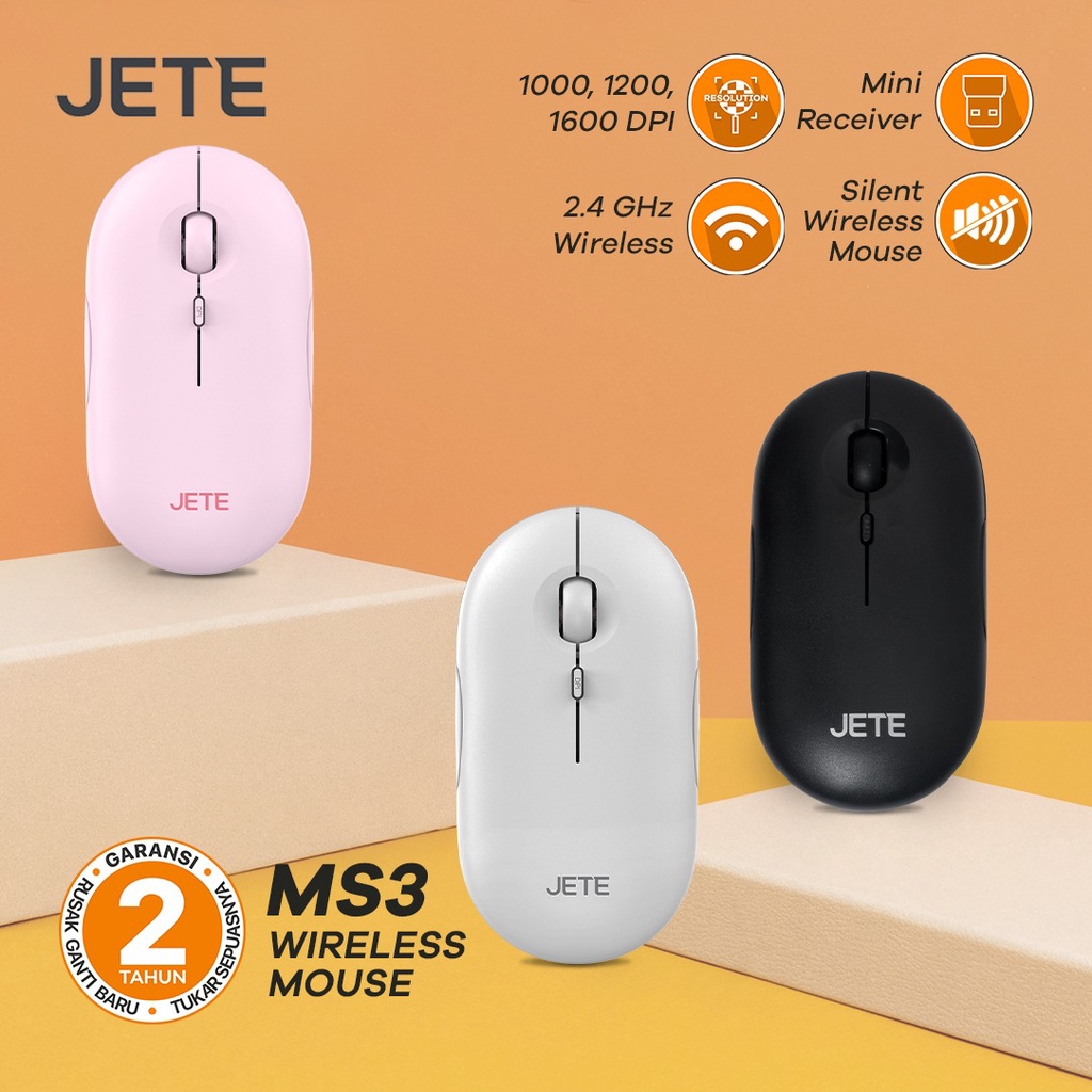 Wireless Silent Mouse with USB Receiver JETE MS3 | Silent Mouse - Garansi 2 Tahun