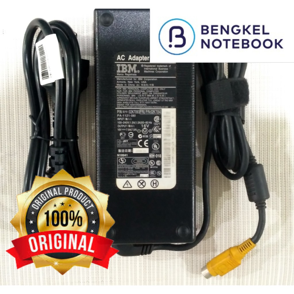 Adaptor Charger Laptop IBM 16v 7.5a (Jack Lubang 4) Original