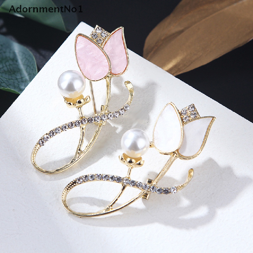 (AdornmentNo1) Pin Bros Bunga Tulip Hiasan Mutiara + Berlian Imitasi