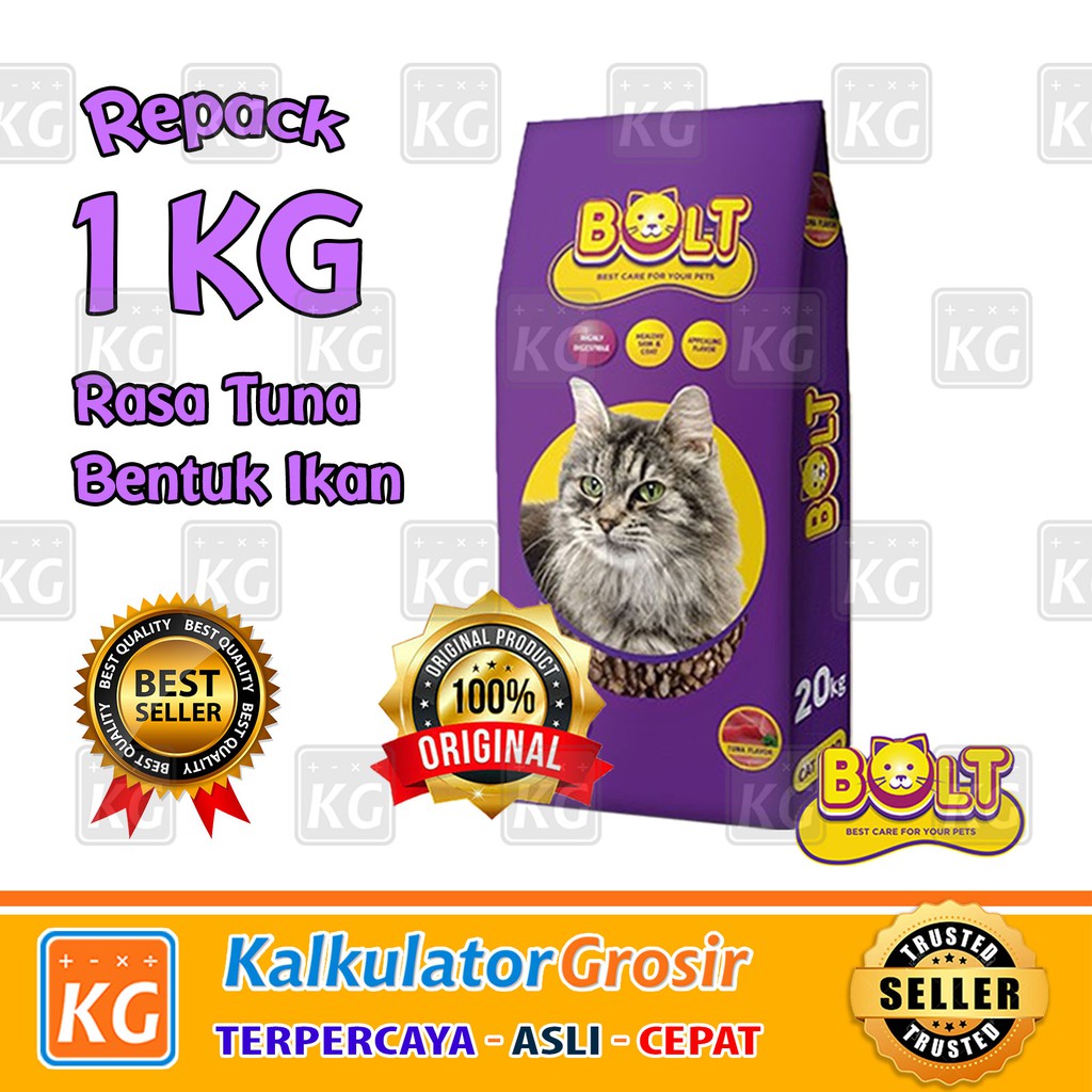 Makanan Kucing Bolt - Catfood Bolt Repack 1 Kg Rasa Tuna / Salmon Bentuk Ikan / Donat 1KG Kering