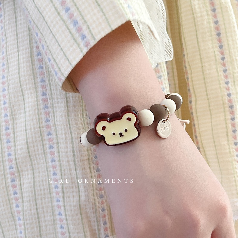 2022 Ikat Rambut Tali Elastis Hias Manik + Beruang Gaya Korea