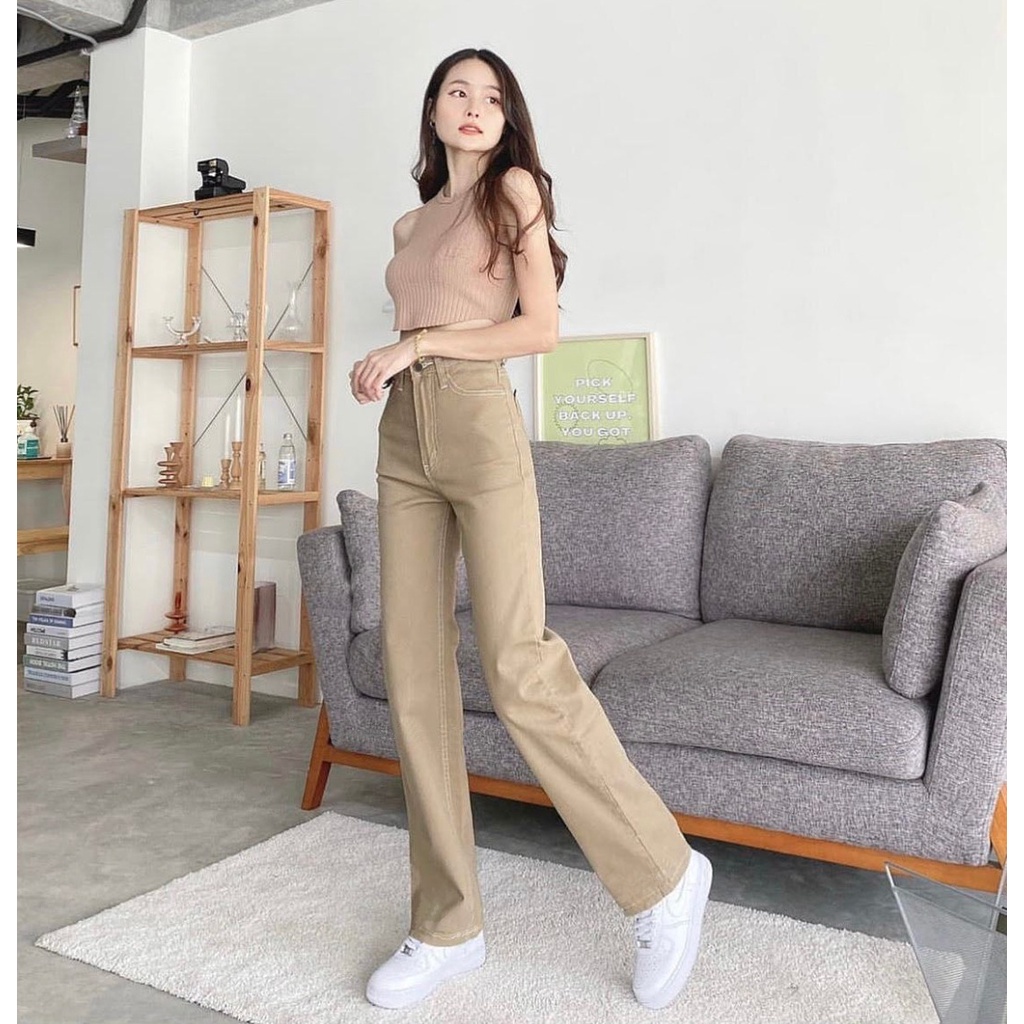 FWR -HIGHWAIST LOOSE JEANS KHAKI / KOREAN STYLE