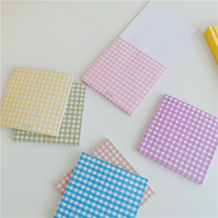 Buku Catatan Memo Sticky Note Motif Kotak-Kotak Gaya Retro Korea Untuk Alat Tulis Kantor