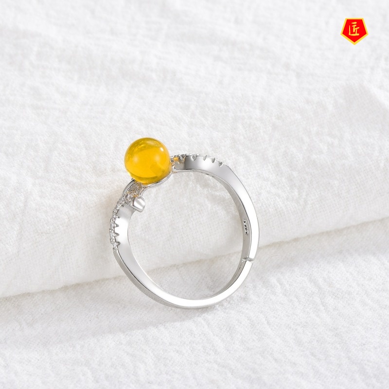 [Ready Stock]Amber Ring Ethnic Style Retro Yellow All-Matching