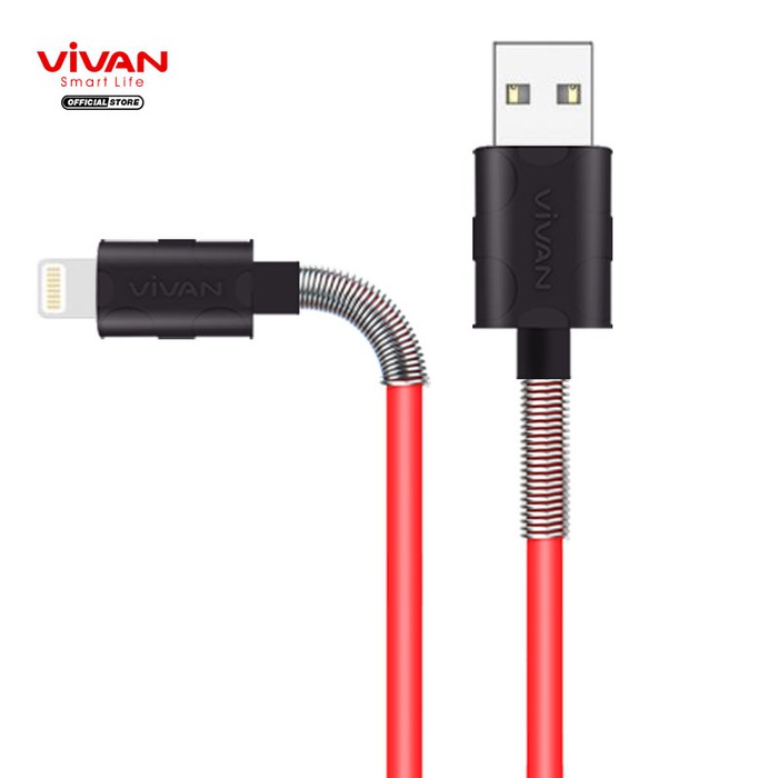 VIVAN FL100 2.4A 1M Spring Lighting Data Cable for iPhone Series - Abu-abu Muda