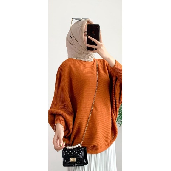 SWEATER OVERSIZE KNITED BATWING - KOREAN OUTFIT (SWEATER RAJUT(