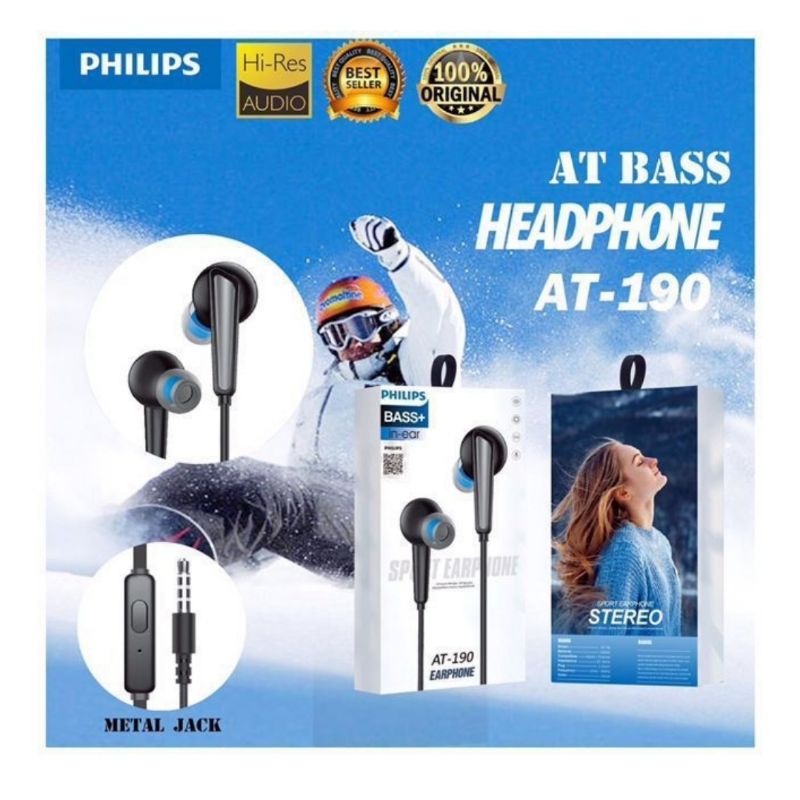 Handsfree Headset Earphone AT-190 Plus Mic Stereo Suara Bagus