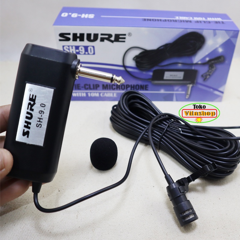 MIC CLIP ON SHURE SH-9.0 MICROPHONE KANCING JEPIT MIK KABEL PANJANG