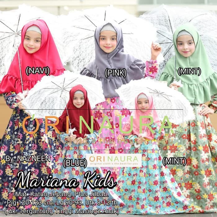 Gamis Mariana Kids Set Syar'i Ori Naura Material Katun Jepang