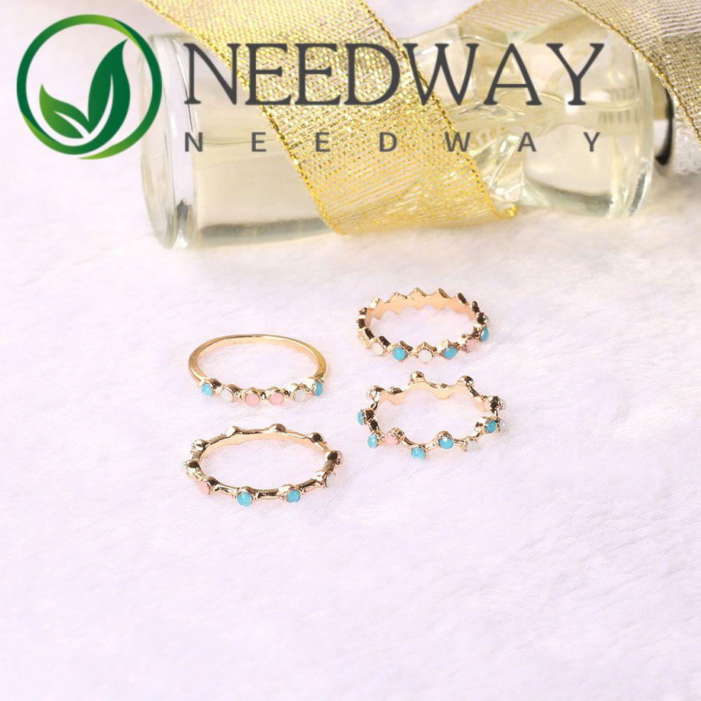 Needway  Trendy Jewelry Boho Gift for Women Finger Ring Wedding 4Pcs/Set Minimalist Female Fine Ethnic Fashion Accessories/Multicolor