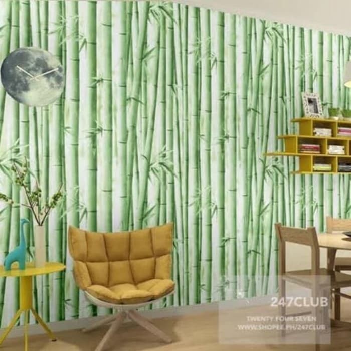 Wallpaper stiker mottif bambu hijau ukuran 45 cm x 10 meter