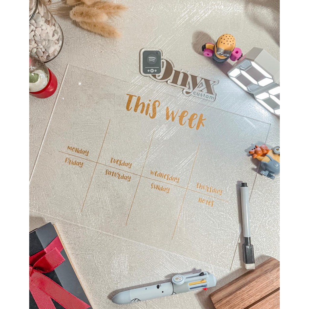 1-2 HARI JADI - UV Print Acrylic Planner Weekly Monthly (bisa custom nama)