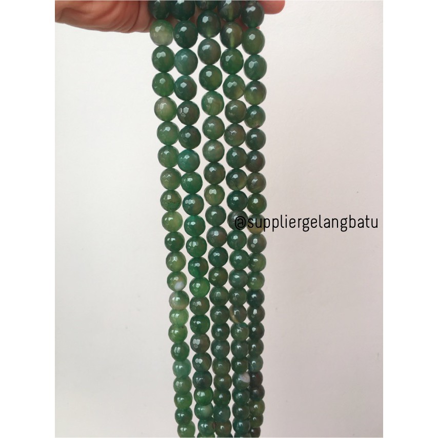 batu giok hijau FACETED 14mm cutting UKIR bahan tasbih rosario tasbeh bahan gelang kalung perkap