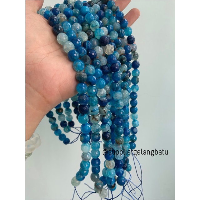 batu AQUAMARINE SERAT BIRU TUA 10mm cutting bahan BLUE FACETED STONE