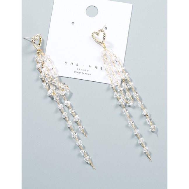 LRC Anting Tusuk Fashion Gold S925 Silver Needle Love Crystal Tassel Earrings F89463
