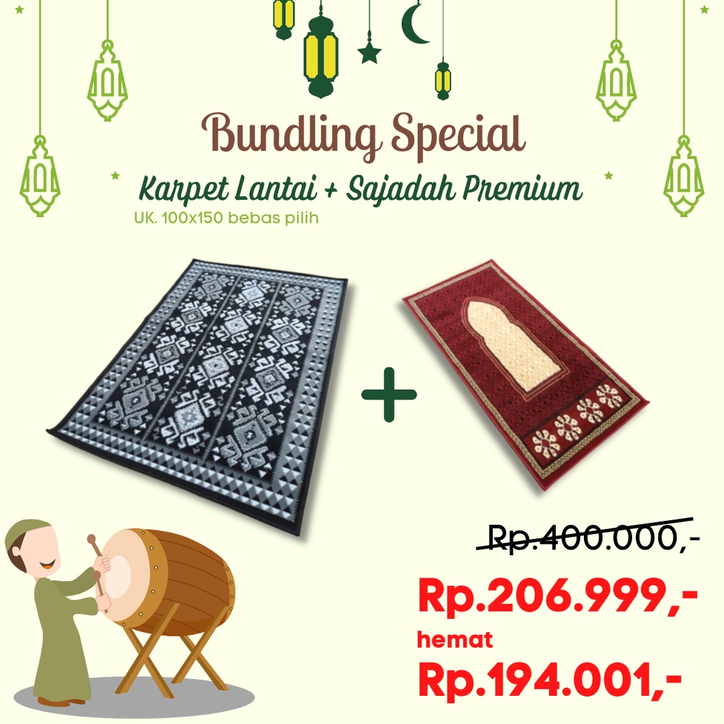 Hampers Special Ramadhan Bundling Karpet uk. 100x150 + Sajadah Premium, kado lebaran