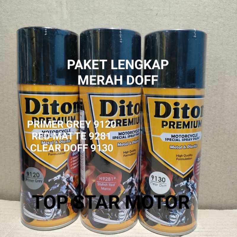 Pilok Paket Lengkap Cat Diton Premium Primer Grey 9120 Stylish Red Matte H9281 9281 Clear Doff 9130 400cc.. Pilok Paketan Stylish Red Matte Cat Semprot Diton Premium 400cc