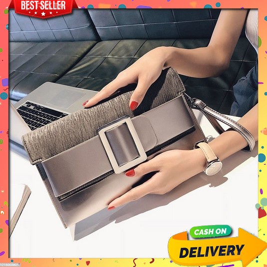 Tas Pesta Cod Kekinian Tas Tangan Elegan Terbaru 2022 Mewah Clutch Par K9016 - Black/Silver/Red - T