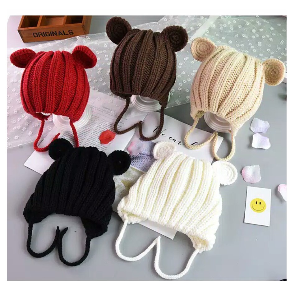 Topi Kupluk Rajut Wol Sheep Korea 6bln - 3 tahun Topi Rajut Domba Baby / Topi Pin Bear Fashion Import VC