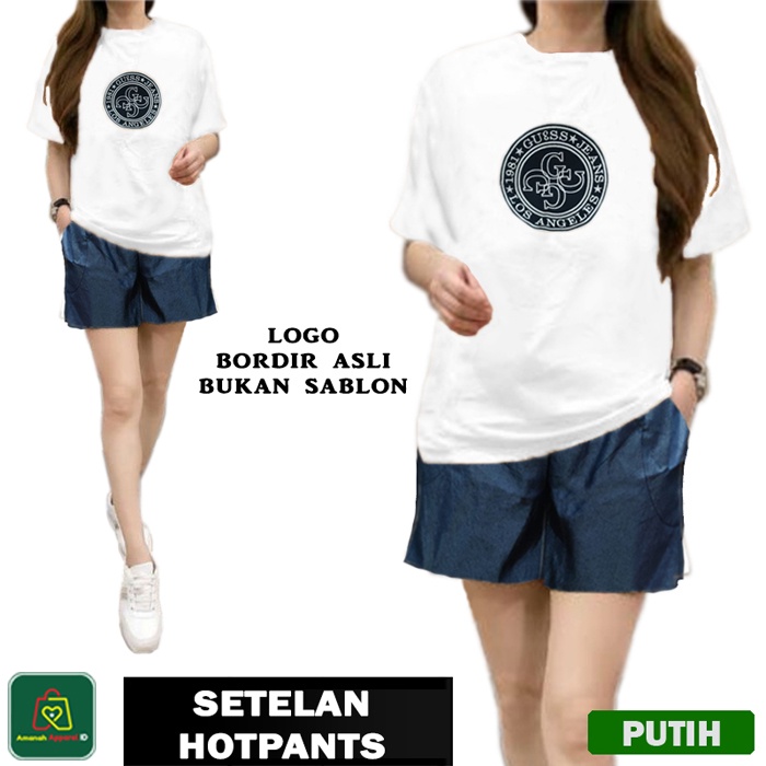 Setelan Hotpants LEV1S Bordir Kaos Santai Hot Pants Wanita Bahan Babyterry Premium Size XL / 19749