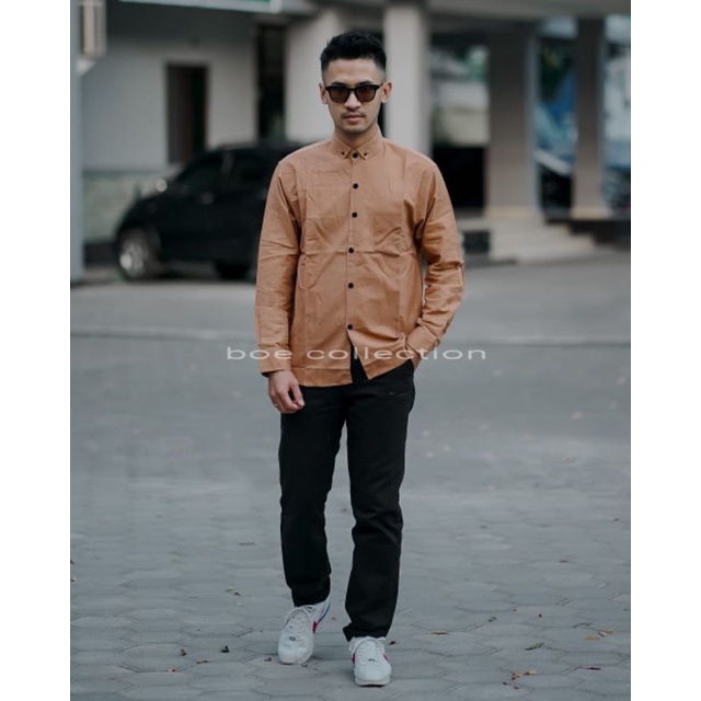 KEMEJA POLOS PRIA LENGAN PANJANG WARNA MOCCA HEM PRIA KATUN LENGAN PANJANG PREMIUM QUALITY BAJU KEME