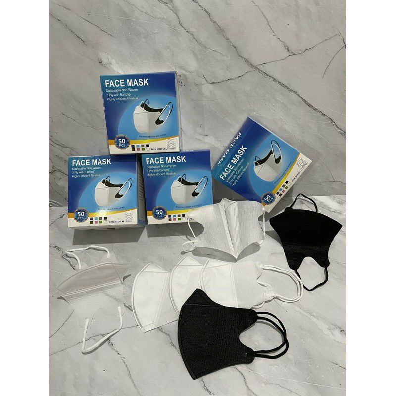 Face Mask Duckbill garis warna hitam putih 3ply