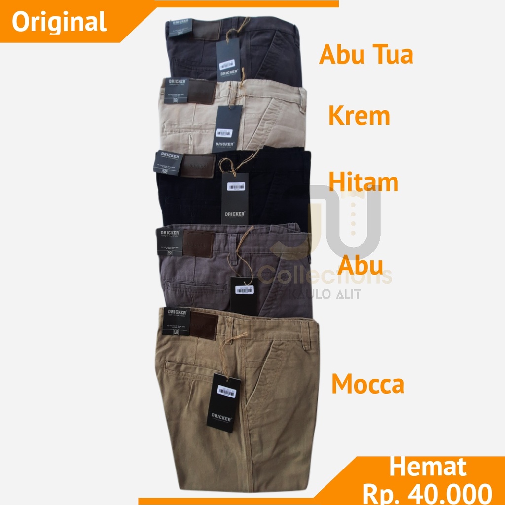 Celana Panjang Pria Chino Katun Twill Premium Original Driker Hitam Krem Abu Size 28 Sampai 38