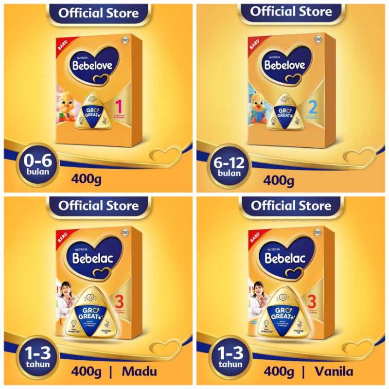 Bebelove 1, Bebelove 2, Bebelac 3, Bebelac 4 Vanilla/Madu kemasan 400 gram