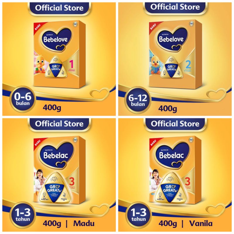 Bebelove 1, Bebelove 2, Bebelac 3, Bebelac 4 Vanilla/Madu kemasan 400 gram