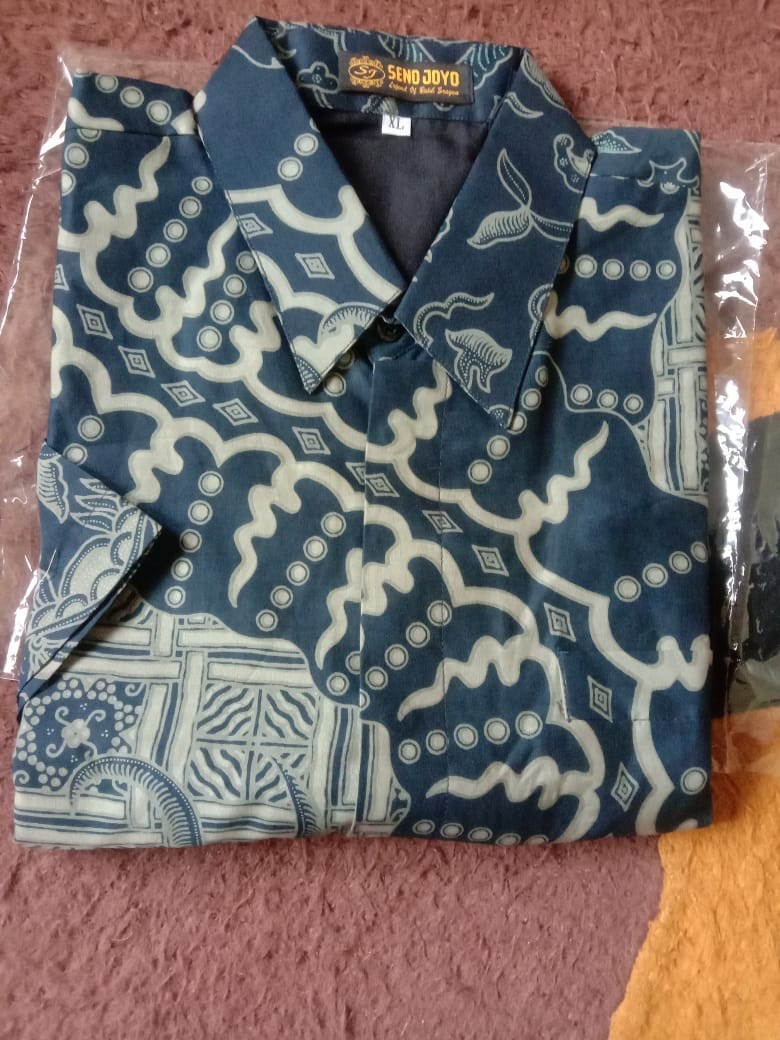 Wijoyo Navy Pendek Kemeja Batik Pria Full Furing Regular Fit Bahan Katun Primisima