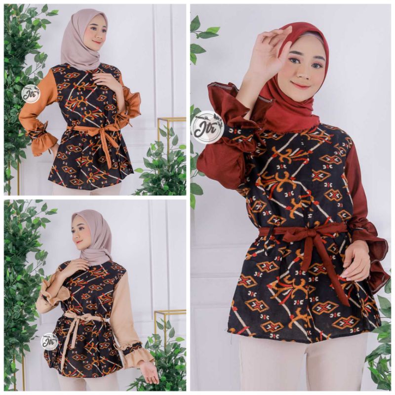 tey-17 Batik wanita ASJ SA HRB026 Kenongo Kemeja Tosca Pendek