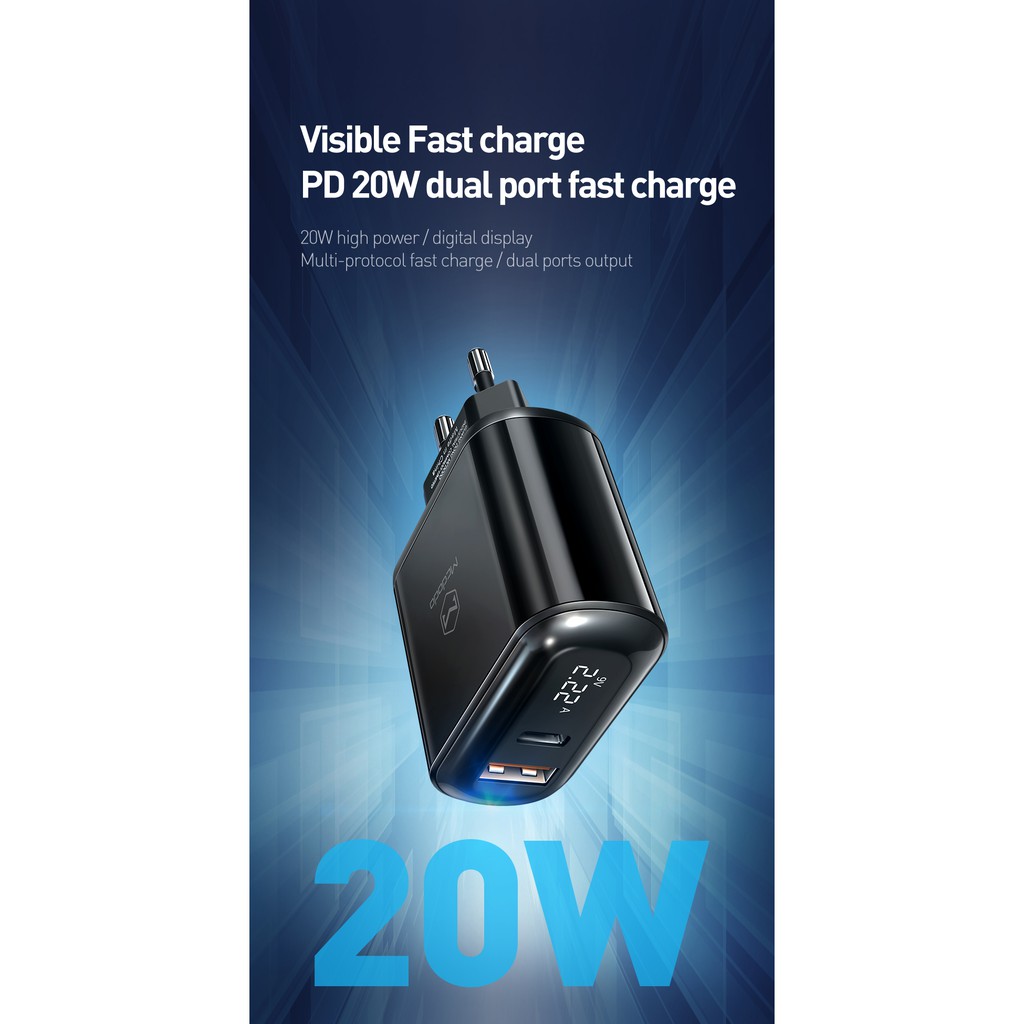 MCDODO CH-717 Wall / Adaptor Charger Fast Charging Power Delivery PD 20 Watt QC 3.0 With LED Display