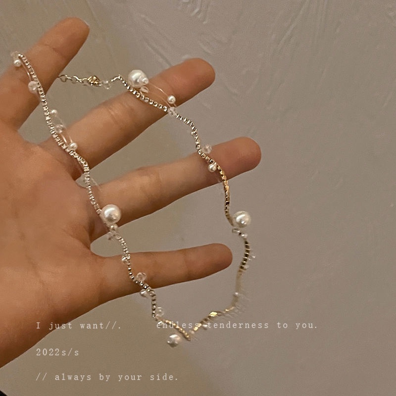 Kalung Choker Bahan Alloy Dengan Mutiara Imitasi Untuk Wanita