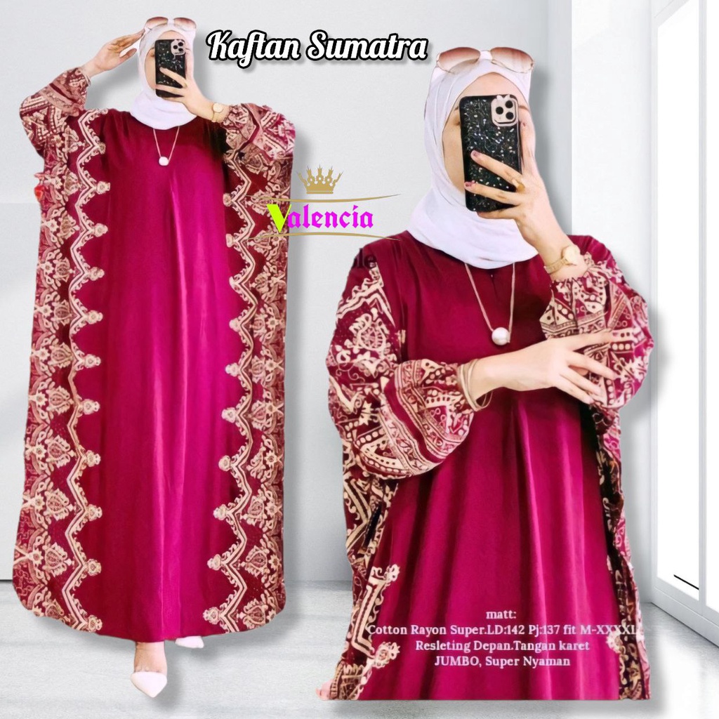 Kaftan Sumatra  - Kaftan Wanita Jumbo Rayon Batik Premium Gamis Dress Kekinian Bigsize LD 144 cm