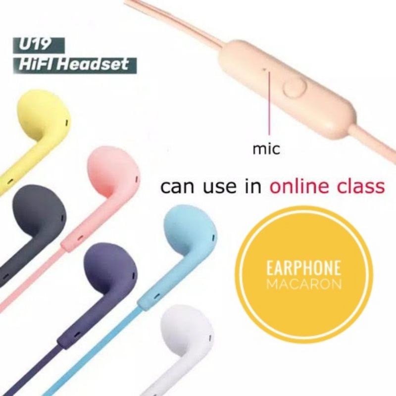GRATIS ONGKIR HEADSET/EARPHONE MACARON COLOR U19 HIFI WITH MIC EXTRA BASS headset bluetooth headset 