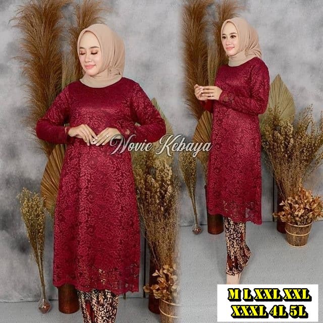 ￼PROMO atasan KEBAYA TUNIK BRUKAT MERAH/BIRU BCA/NAVY/LAVENDER N GOLD/kebaya brokat/marun