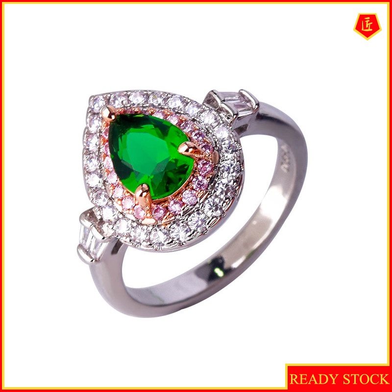 [Ready Stock]Elegant Personality Emerald Pink Diamond Ring