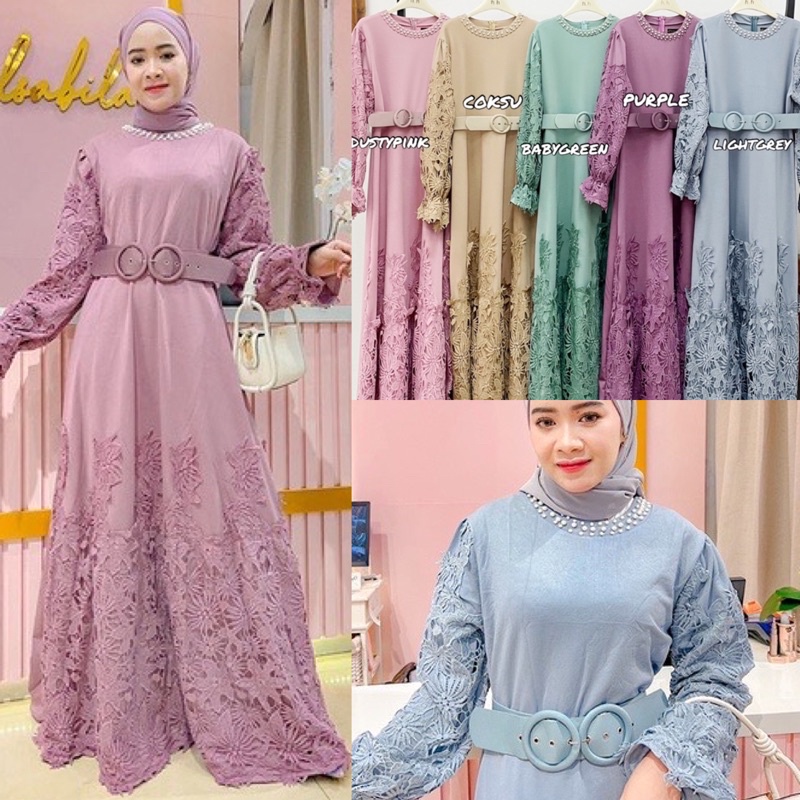 TATAOS BANGKOK BY SALSABILA BIG CHERIES OVERSIZE DALVEREN DRESS GAMIS RAYA MEWAH  PEARL PRADA STRECH
