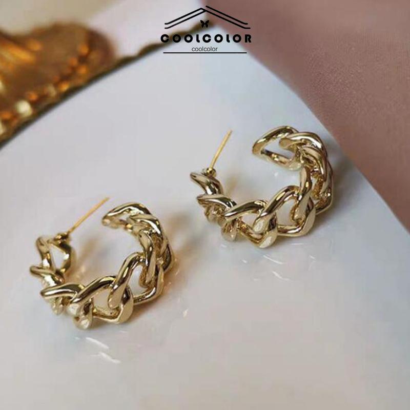 COD Anting-Anting Retro Fashion Logam Berongga Rantai Stud Earrings Premium Sense Earring- cl