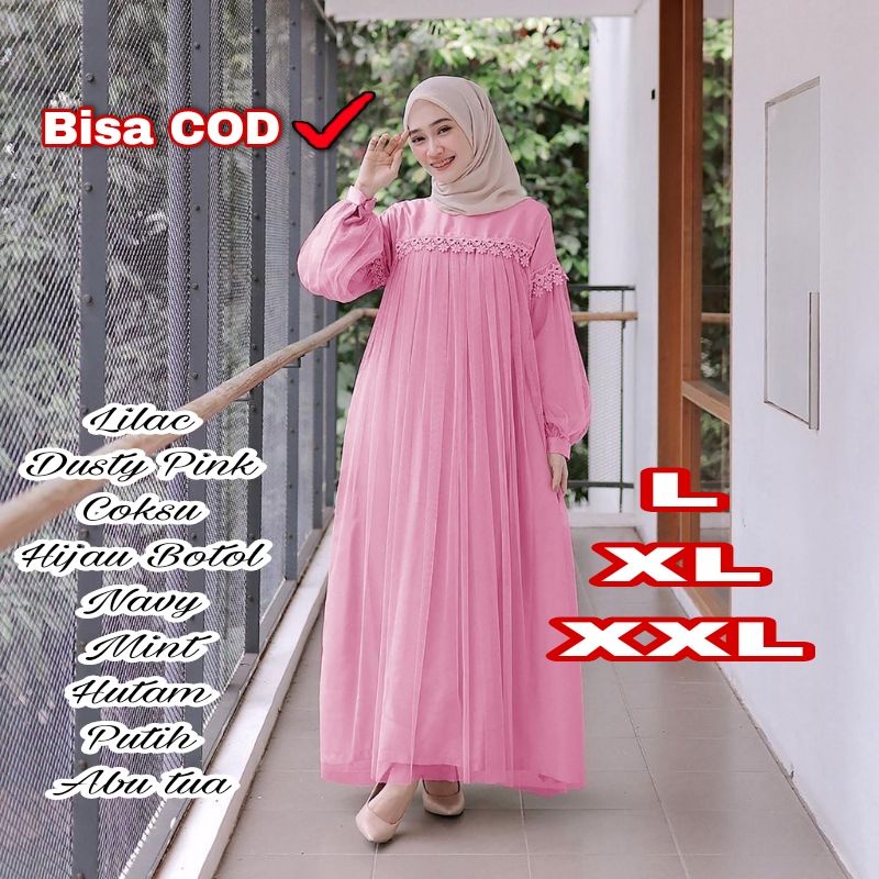 Maxi Nuraini Brukat Dress Pesta Remaja Brokat Tile Gamis Kerancang Zoya Maxy Fashion Muslim Murah Ar