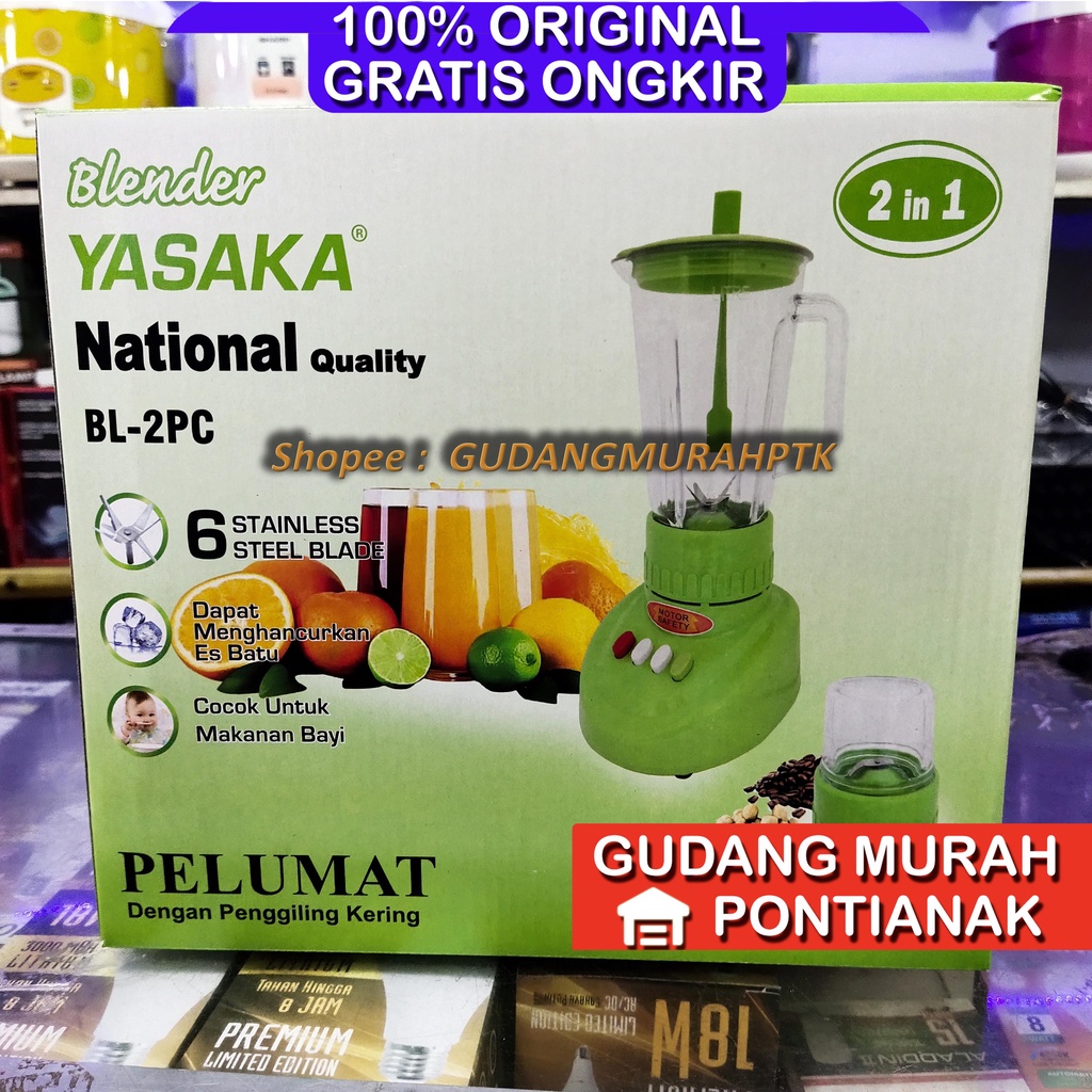 Blender Yasaka / TD2 In 1 6 Mata Pisau bahan tabung Plastik TAHAN PECAH High Quality BL-2PC WARNA ACAK PUTIH ATAU HIJAU